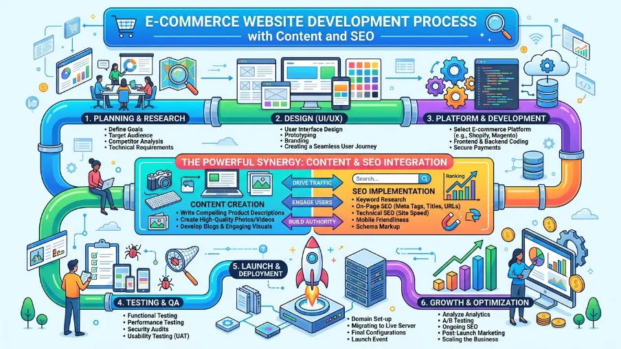 E-commerce Website Development Process with Content and SEO