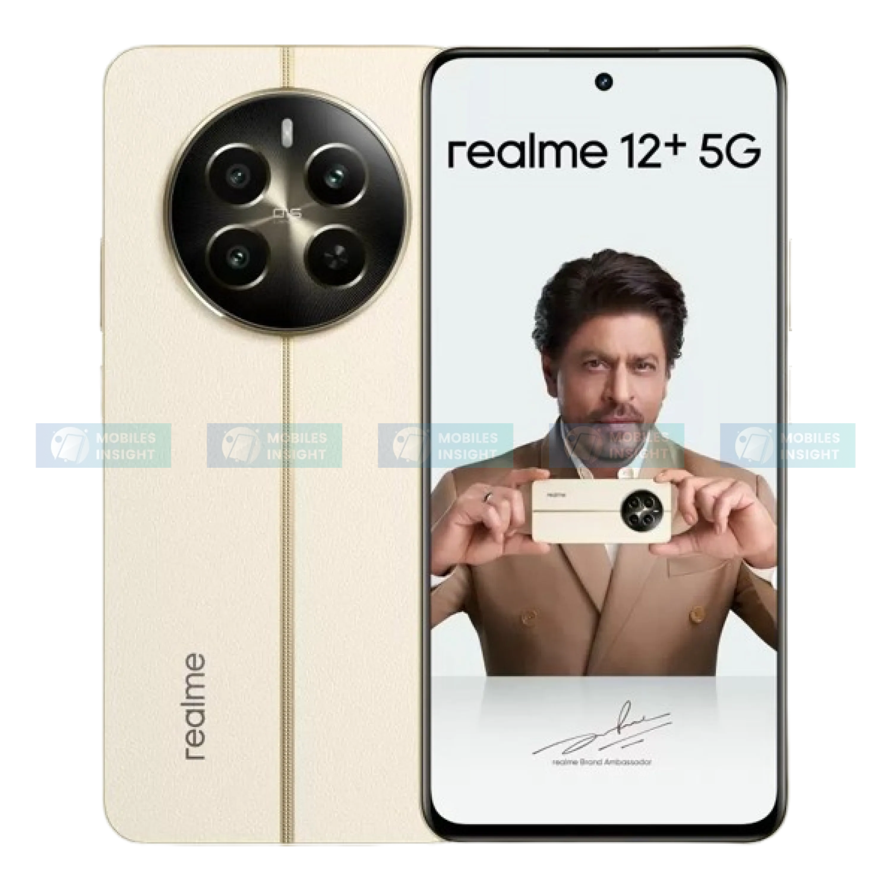 Image of the Realme 12+ showcasing its sleek design and vibrant display.