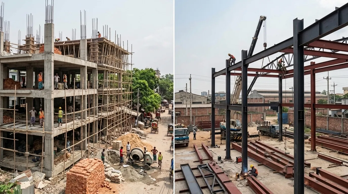 Steel Structure vs RCC: 10 Key Differences Which Costs Less in Bangladesh Steel Structure vs RCC