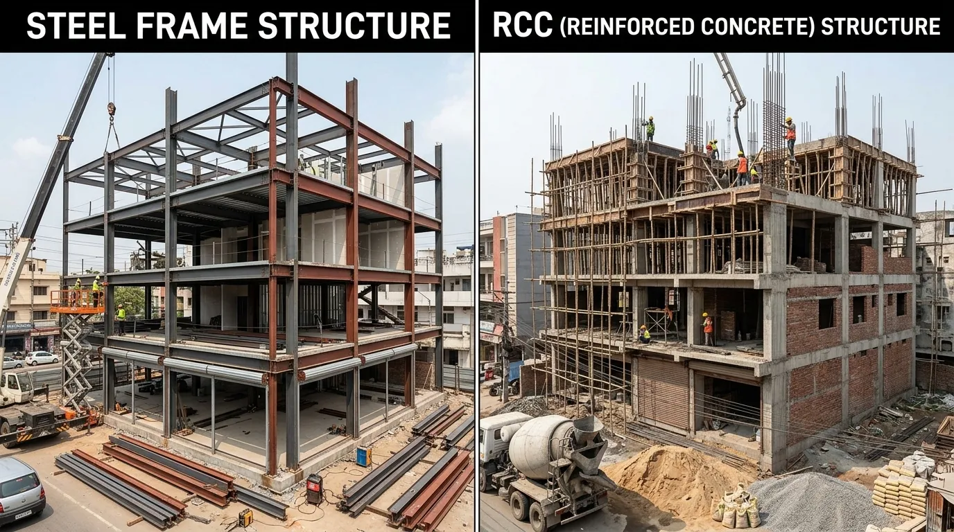 Steel Structure vs RCC for Commercial Buildings Steel Structure vs RCC for Homes and Shops